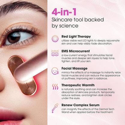Dermal-Tech Advance 360 4-in-1 Facial Skincare Wand | Red Light Therapy for Face and Neck | Face Massager & Microcurrent Facial Device | Rose Gold