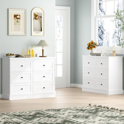 FOREHILL White Chest of Drawers with 6 Drawers, Wooden Bedroom Chest, Modern Style, Furniture with Drawers for Hallway, Bedroom, Living Room, Shipped in 2 Packages 108 x 40 x 87 cm