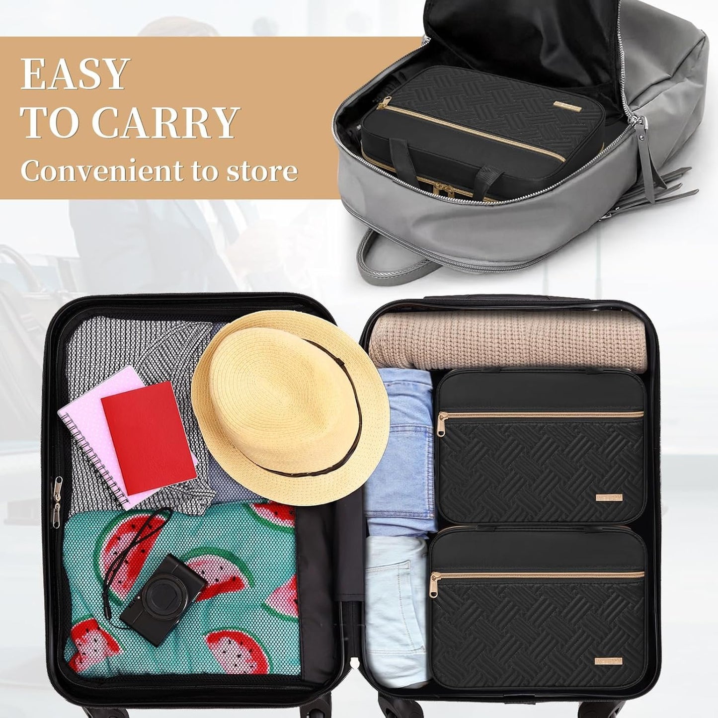 AKOZLIN Hanging Travel Toiletry Bag Makeup Bag Travel Makeup Cosmetic Organizer Waterproof Travel Wash Bag for Travel Accessories Essentials,Black-Large