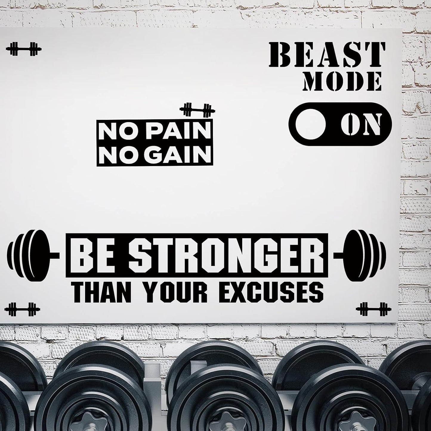 Zonon 3 Pieces Gym Wall Decal, Be Stronger Than Your Excuses, No Pain No Gain Beast Mode Inspirational Quotes Vinyl Wall Art Fitness Exercise Wall Sticker for Gym Office Home Decor