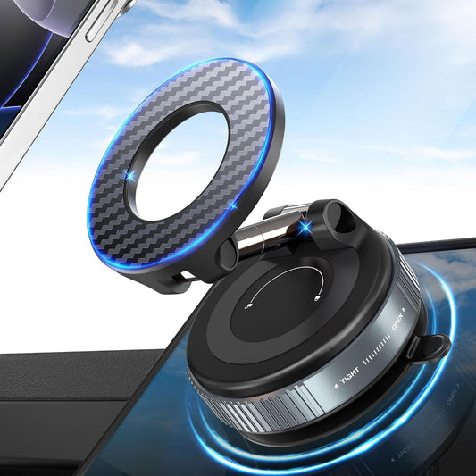 PlusAcc Vacuum Magnetic Car Phone Holder - Suction Cup Phone Mount 360° Rotatable Foldable Portable Strong Magnet Stand for iPhone 16/15/14/13 & Samsung in Gym, Mirror,Smooth Surface, All Vehicles