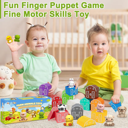 Learning Toys for 1,2,3 Year Old Toddlers, 20Pcs Farm Animals Toys Montessori Counting, Matching & Sorting Fine Motor Games, Christmas Birthday Baby Boys Girls Age 12-18 Months