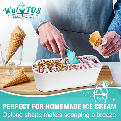 Walfos Ice Cream Containers - 1.6 Quart, Reusable Homemade Ice Cream Tubs with Lids, Stackable Freezer Storage Container for Yogurt, Sorbet, Gelato, Bonus 2 Bands, 12 Stickers, Teal