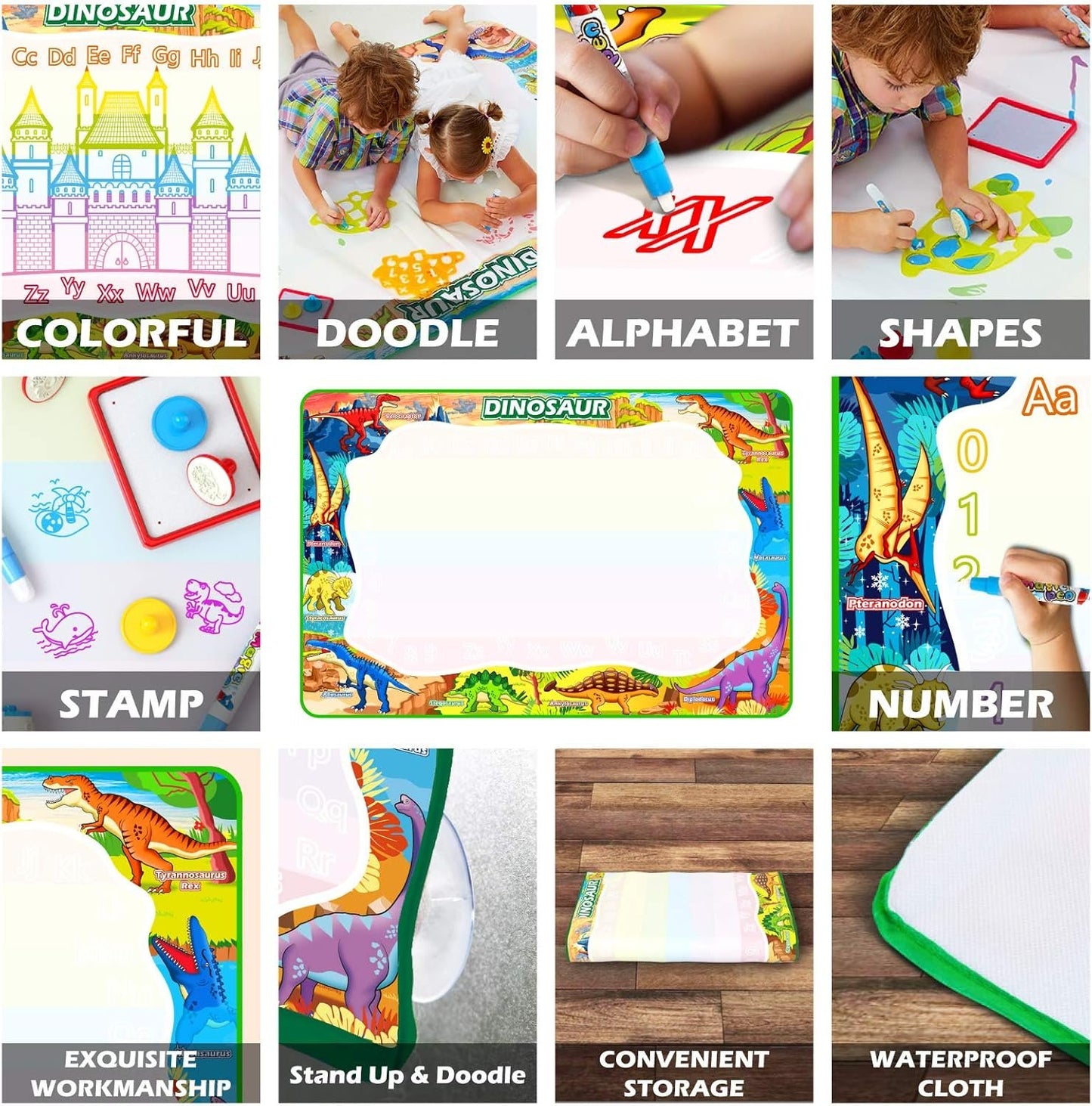 Jasonwell Aqua Magic Water Doodle Mat Large Drawing Coloring Painting Writing Board Educational Learning Toy PENS Water Painting Activity Gifts for Kids Toddlers Boys Girls Age 2 3 4 5 6 7 8 (60 x 40)