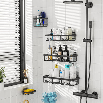 Moforoco Shower Caddy Shelf Organizer Rack, Self Adhesive Black Bathroom Shelves Basket, Home Farmhouse Wall Shower Inside Organization and Storage Decor Rv Accessories (Black, 5pack)