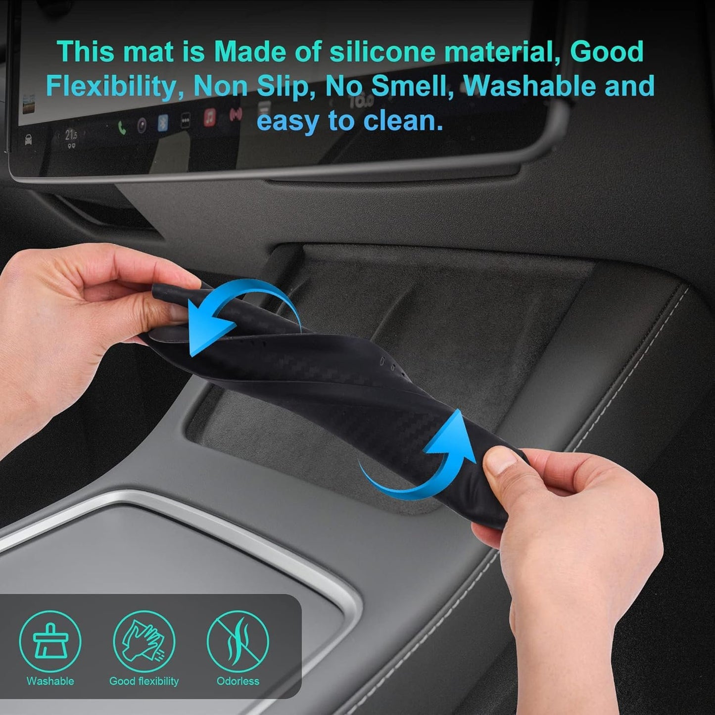 Tinlucys Tesla Center Console Silicone Pad for Wireless Charging Space,Center Interior Accessories Model 3/Y 2021-2023,Silicone Cover Carbon Fiber Parttern Black