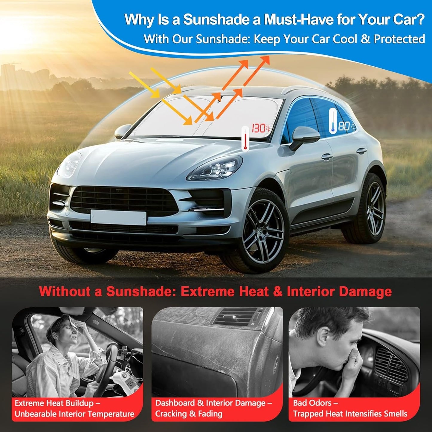 ULROLIT Windshield Sun Shade for 2020-2025 Lincoln Corsair Accessories, Foldable Window Sunshade Sun Visor Protector, Front Windshield Sunshade Sun Shield Blocks UV Rays Heat