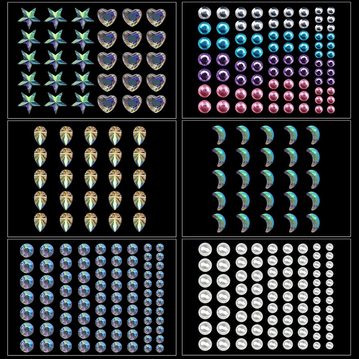 6 Sheets Rhinestone Stickers for Face Eyes Body Set, Self Adhesive Gem Stickers for Women Festival Accessories, Crystal Stickers for Rhinestones Make Up Nail Art Decorations