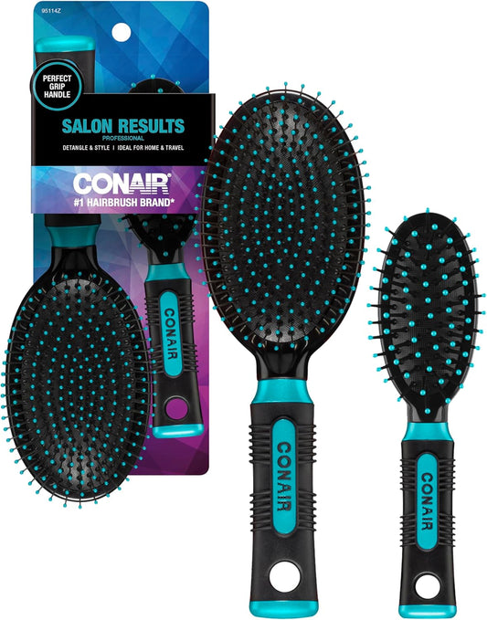 Conair Salon Results Hairbrush Set - Travel Hair Brush - Hairbrushes for All Hair Types - curly hair brush - hairbrush - detangler brush - Travel size + Full-size Brush