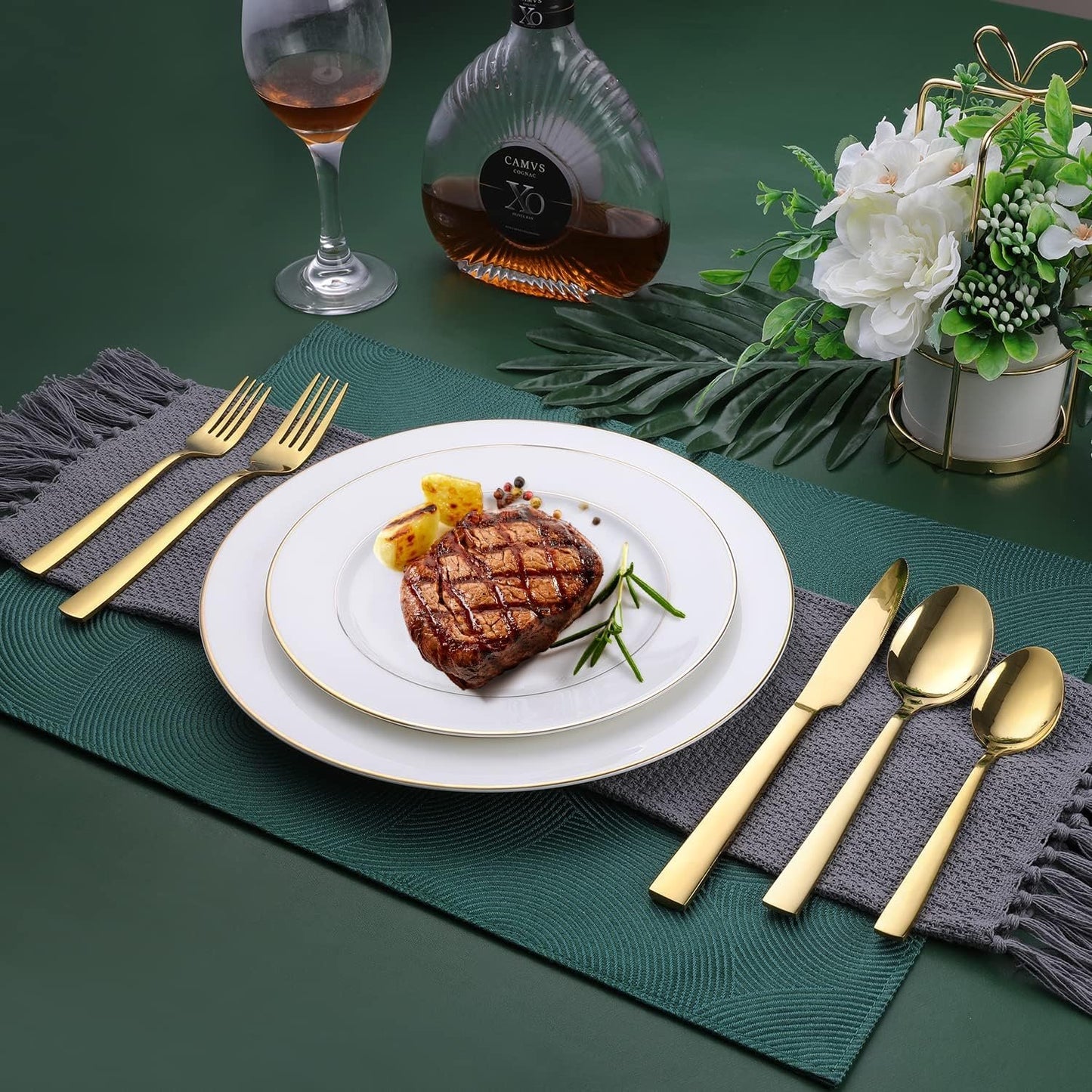 Gold Silverware Set, OGORI 30-Piece Stainless Steel Gold Flatware Set with Square Handle, Mirror Polished Cutlery Utensils Set Include Knife/Fork/Spoon Service for 6, Dishwasher Safe