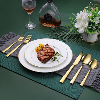 Gold Silverware Set, OGORI 30-Piece Stainless Steel Gold Flatware Set with Square Handle, Mirror Polished Cutlery Utensils Set Include Knife/Fork/Spoon Service for 6, Dishwasher Safe