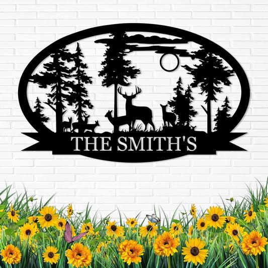 Personalized Deer Metal Cabin Sign | Custom Metal Sign | Custom Signs Outdoor Metal | Deer Hunting Gift | Custom Family Name Sign | Housewarming Gifts | Porch Sign | Cabin Home Decor