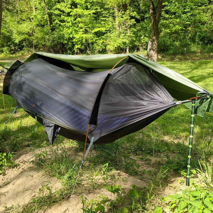 Rivenlo Camping Hammock Tent with Mosquito Net & RainFly, 3 in 1 Waterproof Lightweight Portable Sleeping Hammock Bug Backpacker Travel Outdoor Gear with Tree Strap Swing, for Hiking Patio Expedition