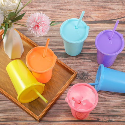 Nuanchu Bulk Tumbler with Lid and Straw 14oz Plastic Cups for Adult Reusable Coffee Drinking Cup Set Water Travel Bottle Mug with Sheets Letter Stickers for Party(Macaron Colors,24 Pcs)