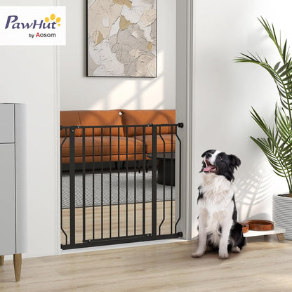 PawHut Safety Gate for Dogs Extendable 75-95 cm and Adjustable for Stairs and Doors, 76 cm High Steel and ABS Black
