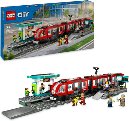 LEGO® City Downtown Tram and Station 60423 Playset for Tramcar and Toy Train Fans Aged 7 Plus, Christmas Toy for Kids, 6 Minifigures and a Guide Dog Figure for Role Play