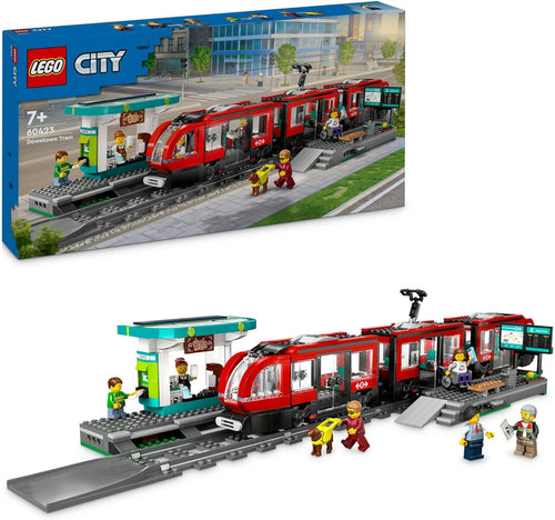 LEGO® City Downtown Tram and Station 60423 Playset for Tramcar and Toy Train Fans Aged 7 Plus, Christmas Toy for Kids, 6 Minifigures and a Guide Dog Figure for Role Play