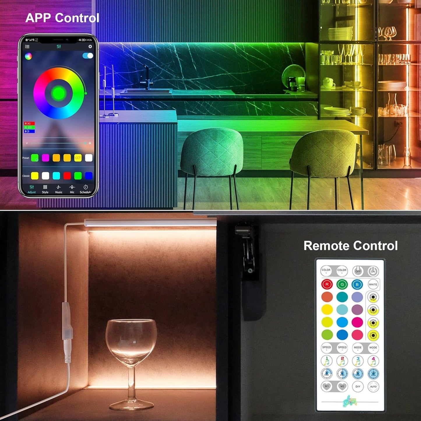 Under Cabinet Lighting Plug in - 3 Pcs 12 Inch Under Cabinet Lights, RGB Closet Lights for Kitchen with Remote & APP, Dimmable Under Counter Lights for Cupboard, Shelf, Workbench, Desk, Bookcase