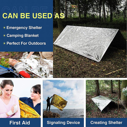 RISEN Emergency Foil Mylar Thermal Blankets - Retains 90% of Body Heat, High Reflective Space Safety Blanket - Ideal Supply for Survival, Outdoors, Camping, Hiking, First Aid (8 Silver)