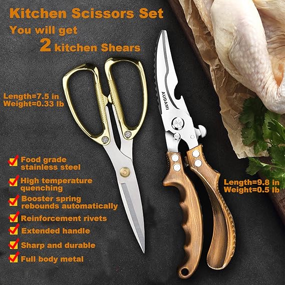 Premium Kitchen Shears 2-Pack Heavy Duty Poultry & Meat Scissors, Bone Shears for Cooking