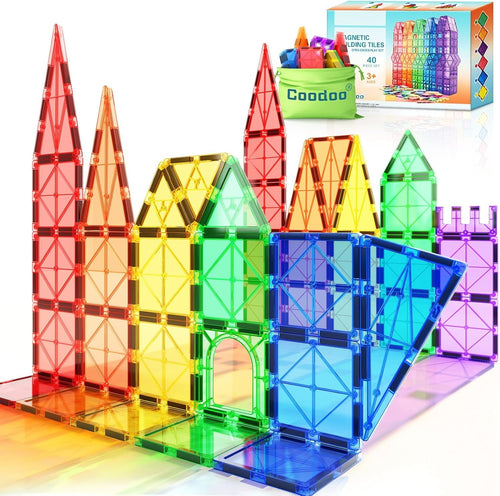 Magnetic Tiles Kids Toys STEM Magnet Toys for Toddler Magnetic Blocks Building Toys Preschool Learning Sensory Montessori Toys for 3+ Year Old Boys and Girls, Safe Creativity Toddler Kids Toys 40PCS