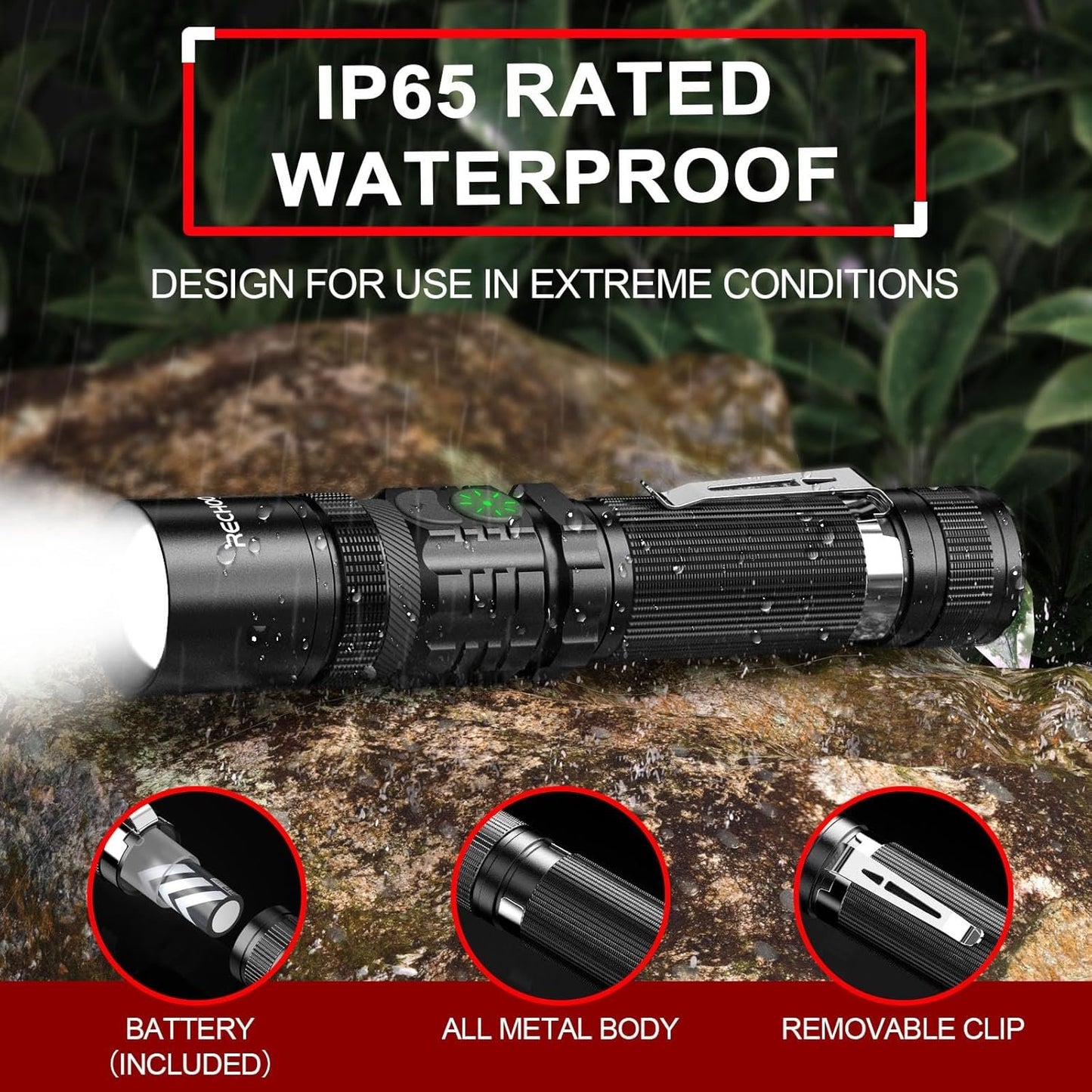 Rechargeable Flashlight, LETMY Tactical Flashlight High Lumens, USB Rechargeable Super Bright LED Flashlight with 5 Modes & Zoomable, Waterproof Flashlight for Camping, Hiking, Emergency