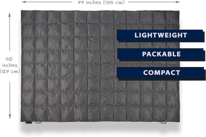 Get Out Gear Double Puffy Camping Blanket - Extra Puffy, Packable, Lightweight and Warm | Ideal for Outdoors, Travel, Stadium, Festivals, Beach, Hammock | Water-Resistant Camp Quilt (Gray/Burgundy)