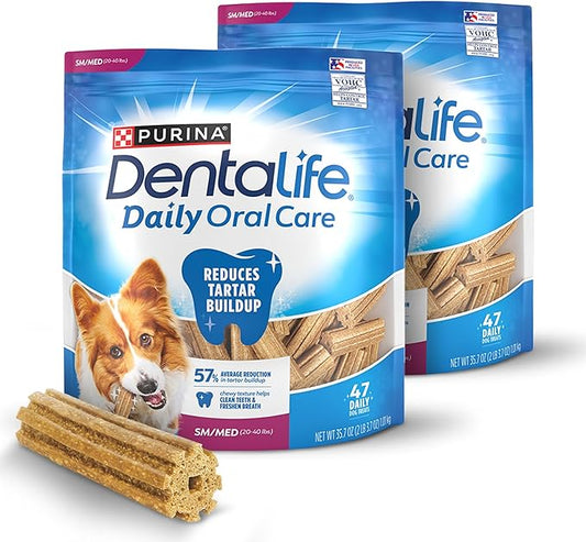 DentaLife Daily Oral Care Dog Treats for Small and Medium Dogs, Chewy Dental Treat to Freshen Breath and Fight Tartar, Chicken Flavor, 35.7 oz. each, 47 Chews each/94 Total Chews - 47 ct. Pouch