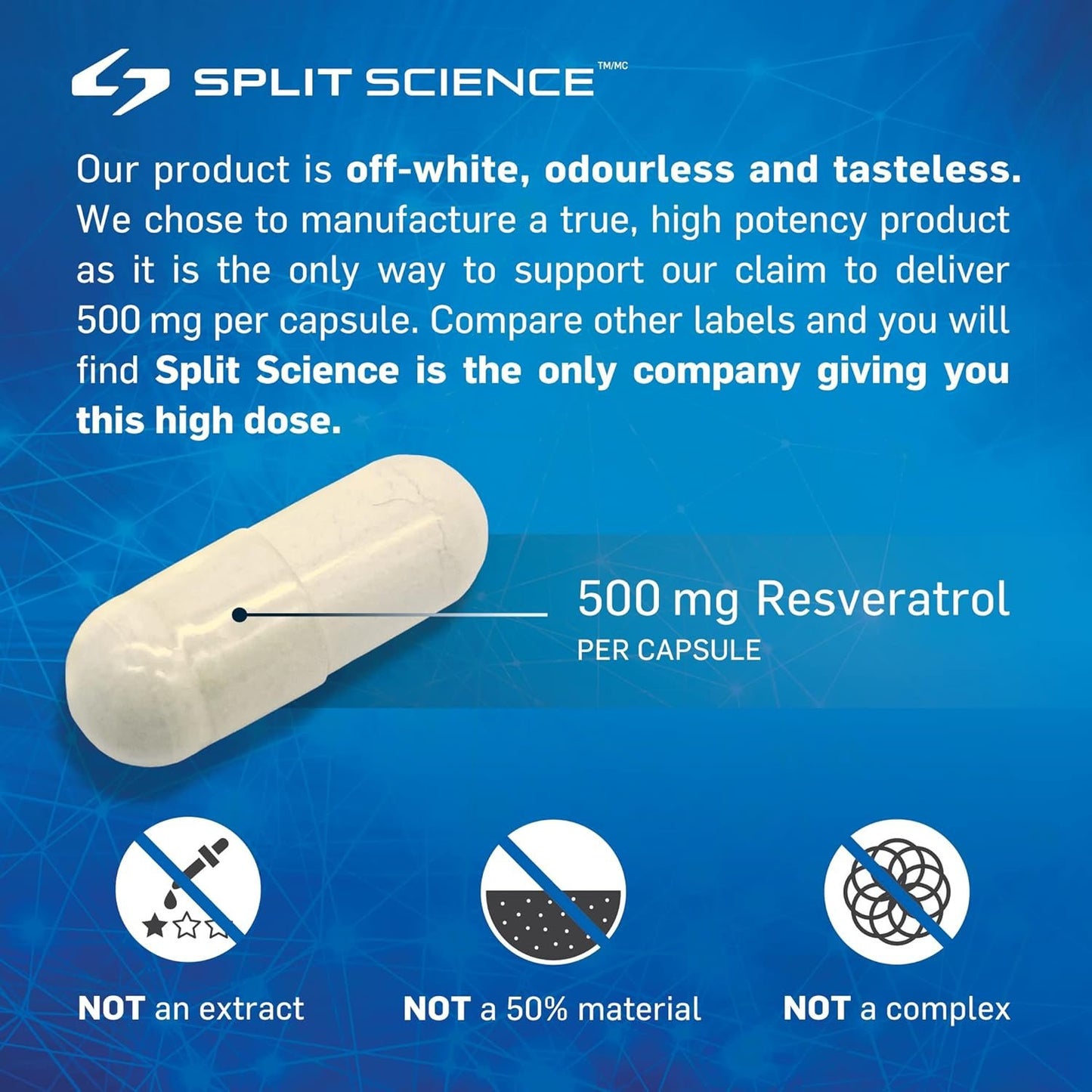 Split Science Canadian-Made 98% Premium Resveratrol | High Concentration 1000mg per serving, 500mg per capsule | High Bioavailability, Cellular Support and Intracellular Antioxidant | 60 Vegan Capsules