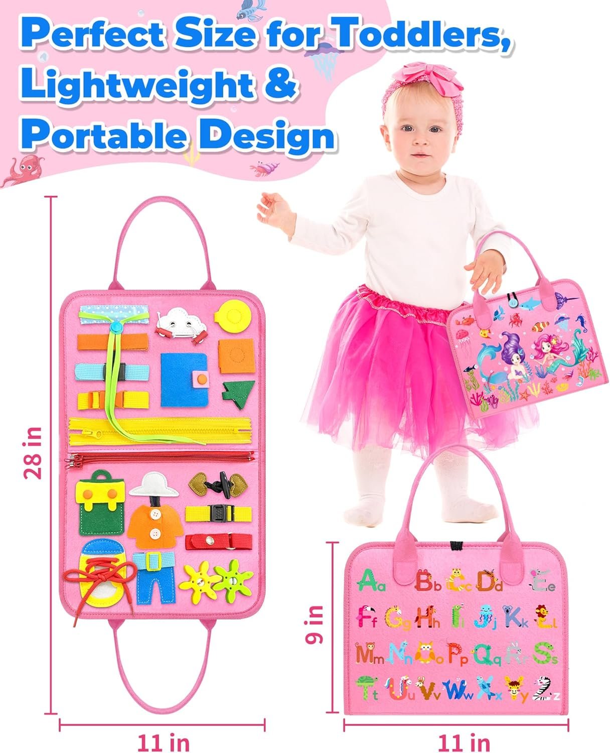 Gojmzo Busy Board Montessori Toys for Toddler Girl Gifts, Busy Book Sensory Toys for Toddlers, Learning Educational Toddler Travel Activities