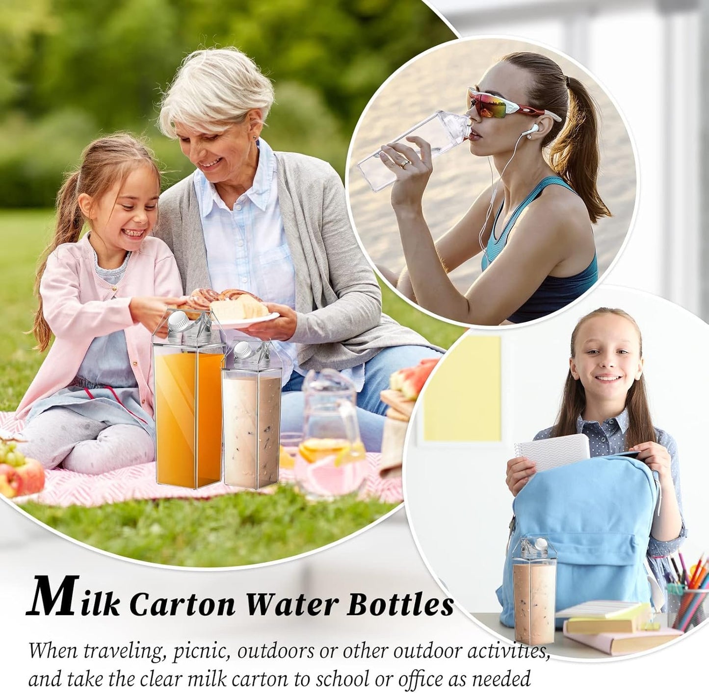 12 Pack Milk Carton Water Bottle 17 Oz and 34 Oz Clear Transparent Drinking Cup Reusable Square Portable Water Bottle for Drinks for Fitness Gym Sports