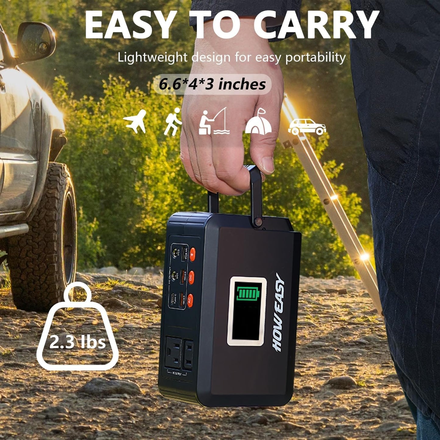 HOWEASY 120W Portable Power Bank, 88WH/24000mAh Portable Laptop Charger Battery Backup with 2 110V/120W AC Socket/ 2 DC Ports/3 USB QC3.0/LED Light for CPAP Outdoor Camping Trip Hunting Emergency