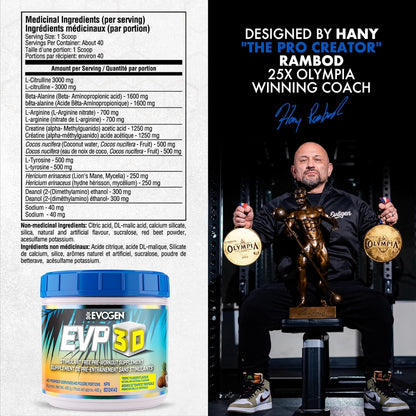 Evogen EVP 3D - Stim Free Pre-Workout | Muscle Pump & Vascularity, Mental Focus, Boosts Nitric Oxide | Arginine Nitrate, L-Citrulline, Lion's Mane | Tropic Thunder | 40 Servings