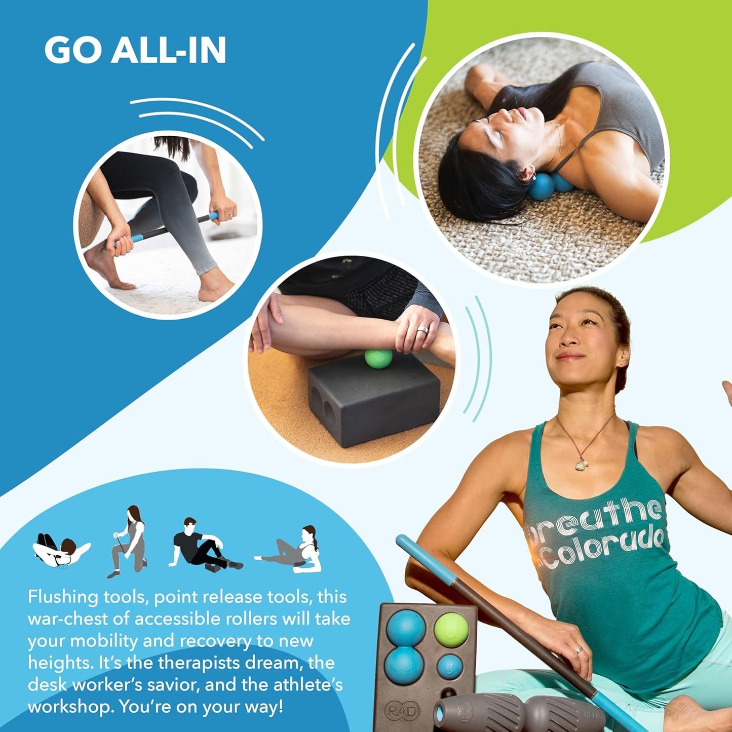 RAD All In 7-in-1 Foam Roller Set - Myofascial Release Kit - Includes Massage Roller Stick, Foam Roller, Yoga Block, Peanut Roller Ball Massager, Massage Balls - Massage Tools for Mobility & Recovery
