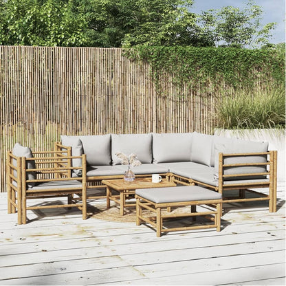Homgoday Set Salotto da Giardino 8pz con Cuscini Grigio Chiaro bambù, Lettini Prendisole, Divano Letto Mobili, Lettini da Giardino, Lettino da Piscina da Esterno Piscina