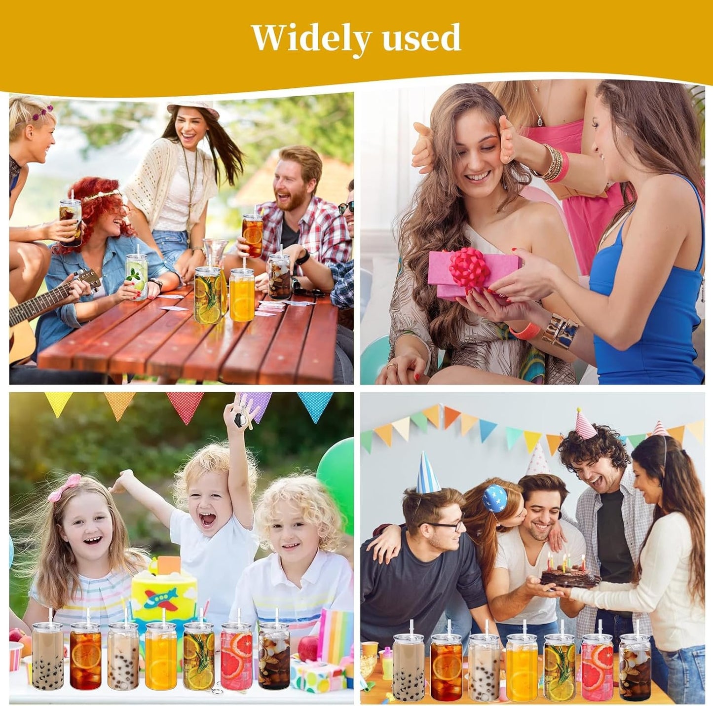TANEMUDO 14 Pack Acrylic Mason Jars with Lids and Straws 16 oz Iced Coffee Tumbler Water Bottles Plastic Drinking Cups for Milk Juice Beverage Beer (Clear)