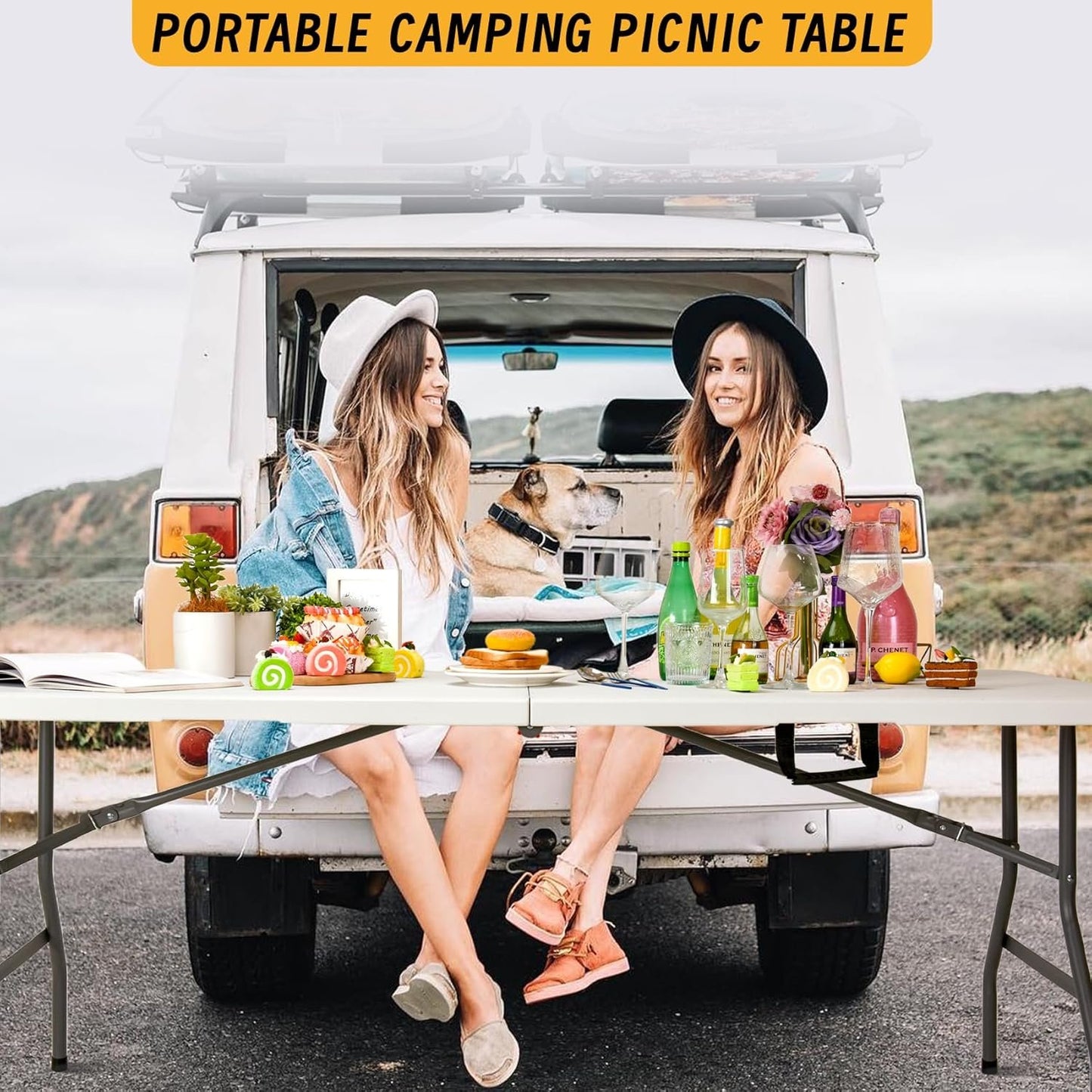 Onlyflame Folding Table 6 Feet Portable Heavy Duty Plastic Dining Table with Handle - Perfect for Dining, Picnic, and Party Indoor/Outdoor