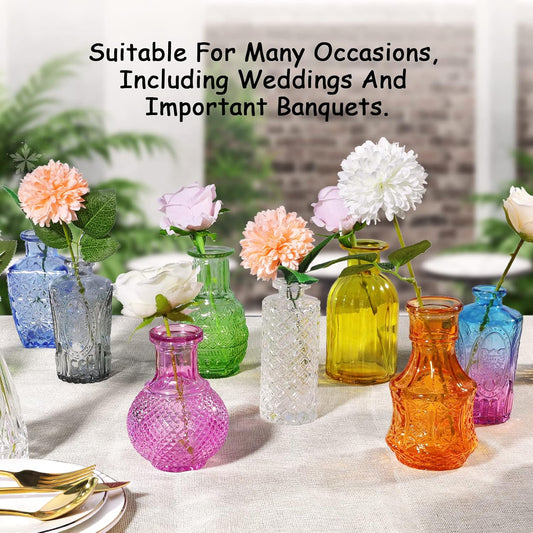 Glass Bud Vases Set of 12,Small Vases for Flowers,Colored Bud Vases Bulk,Mini Decor Rustic Vases for Centerpieces,Vintage Glass Bottles for Wedding, Home,Table Gift Set