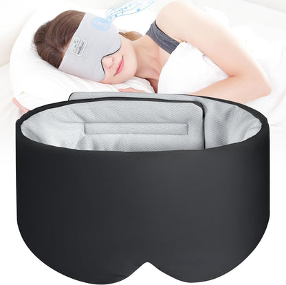 MUSICOZY Sleep Headphones with Bluetooth, Wireless Sleep Headband for Side Sleepers, Adjustable Size, Light Blocking, Ice Silk, Perfect for Travel Relaxation (Black)