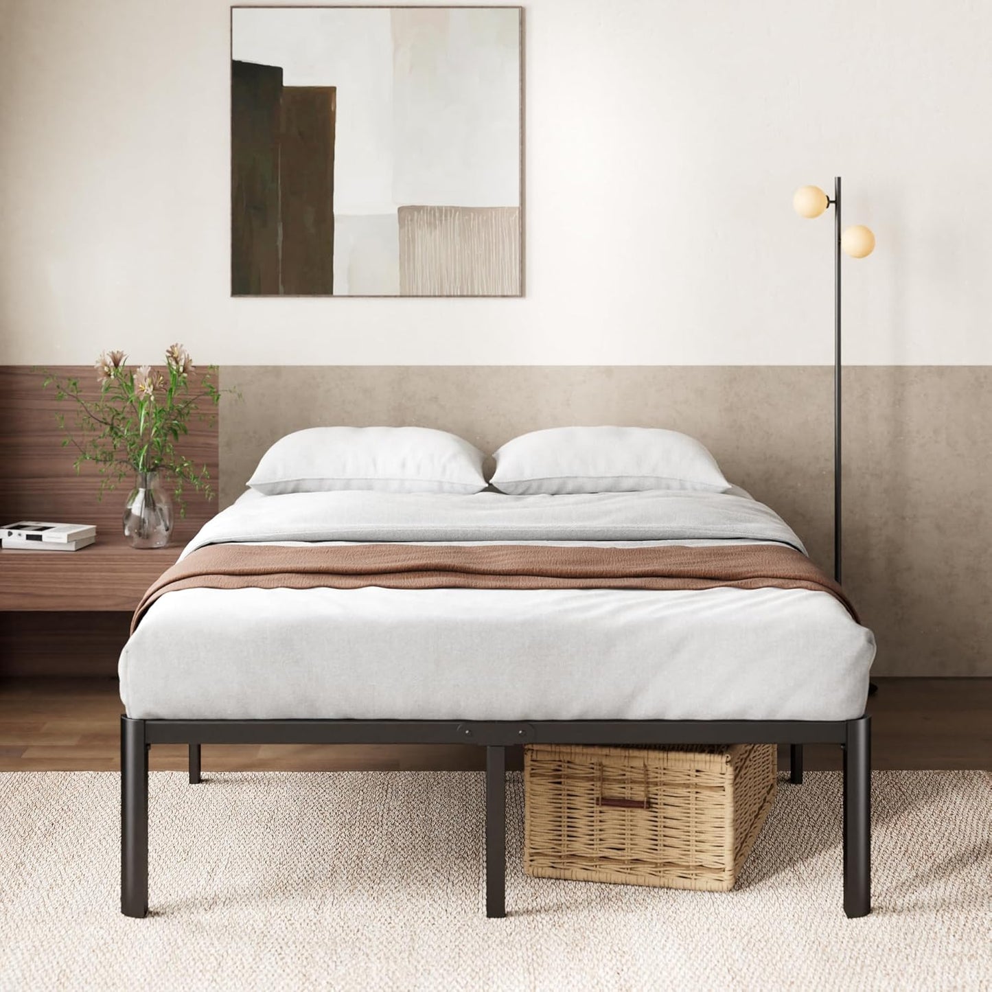 Zinus Van Double Bed Frame 40cm Metal Bed Base | Steel Slat Mattress Support | Bedroom Furniture, Black