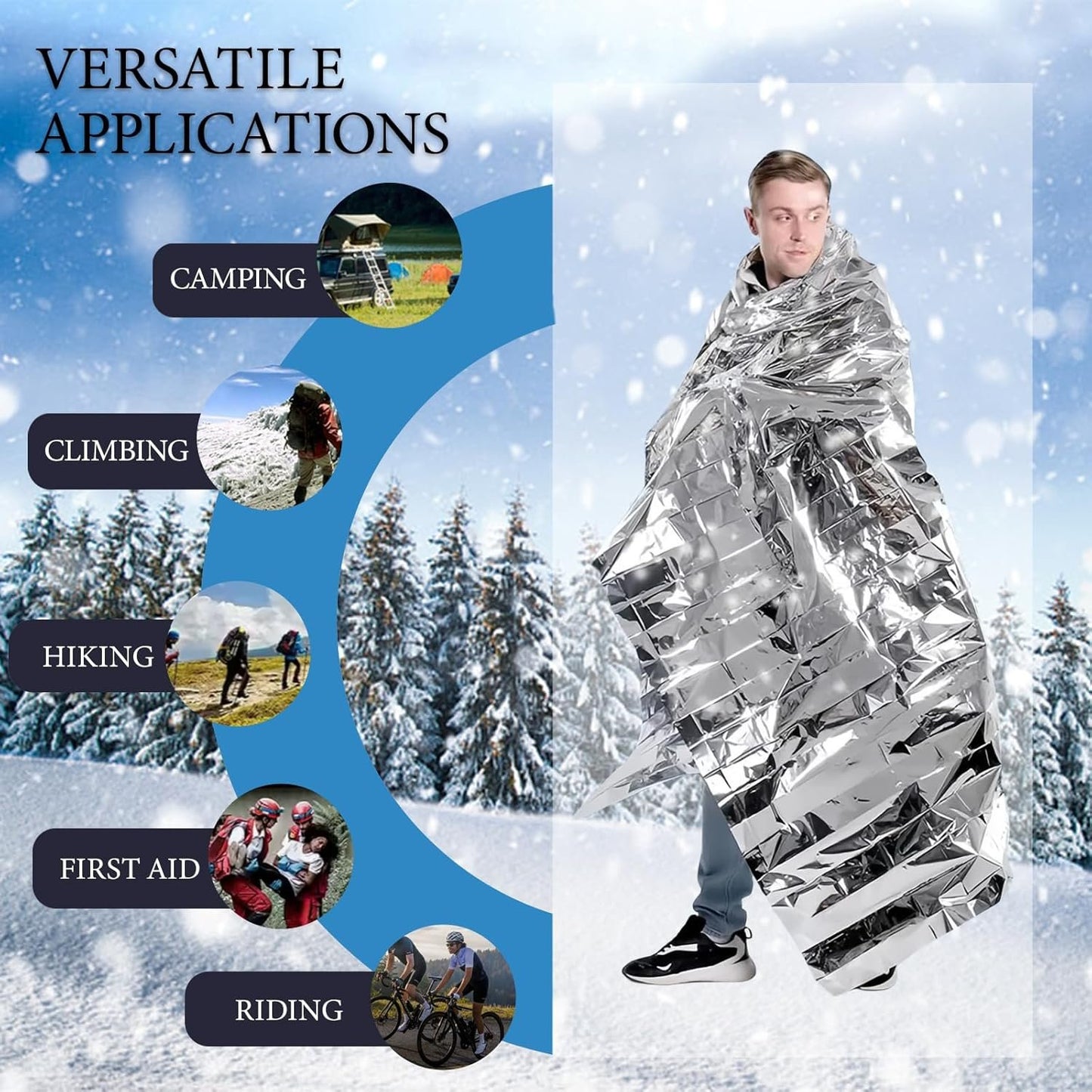 Rescue Blankets, Emergency Blanket, Emergency Thermal Blankets, Survival ReflectiveThermal First Aid Foil Blanket for Camping and Emergency Ideal for Outdoors, Survival, Hiking, First Aid (6)