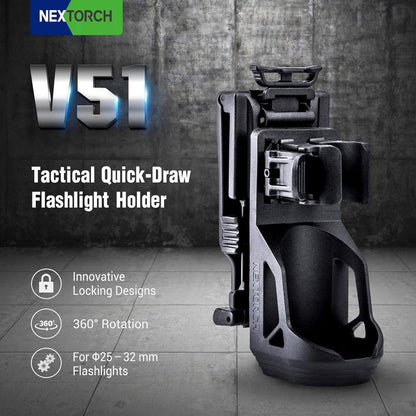 Nextorch V5 Tactical Flashlight Holster with Lever Side Lock System Only for 1"-1.25" Diameter Flashlight (Holster Head Diameter 0.78"-1.18" Bottom Diameter 1.18") (V51)