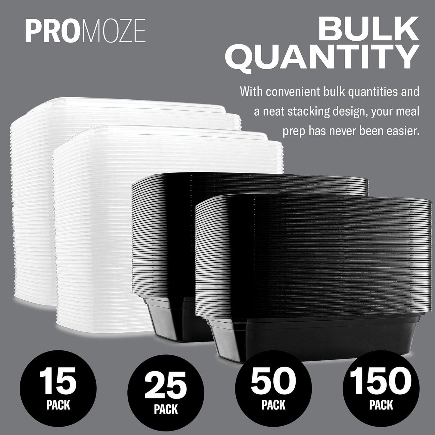 50-Pack Meal Prep Plastic Microwavable Food Containers for Meal Prepping with Lids 28 oz. 1 Compartment Black Rectangular Reusable Storage Lunch Boxes -BPA-Free Food Grade -Freezer & Dishwasher Safe