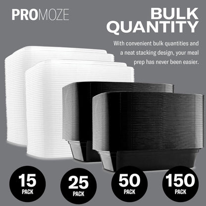 50-Pack Meal Prep Plastic Microwavable Food Containers for Meal Prepping with Lids 28 oz. 1 Compartment Black Rectangular Reusable Storage Lunch Boxes -BPA-Free Food Grade -Freezer & Dishwasher Safe