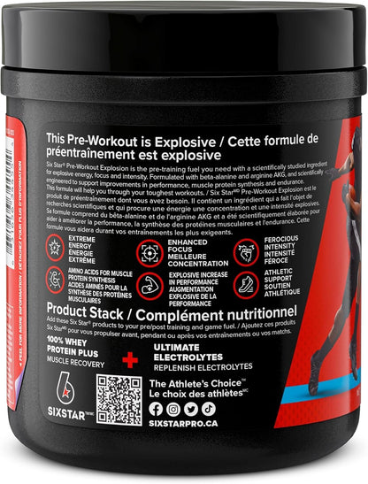 Six Star Pre-Workout Explosion, Blue Raspberry (30 Servings) - Preworkout Energy Powder Supplement for Men & Women - Pre Workout Drink Mix with Creatine & Beta Alanine -Sports Nutrition Products