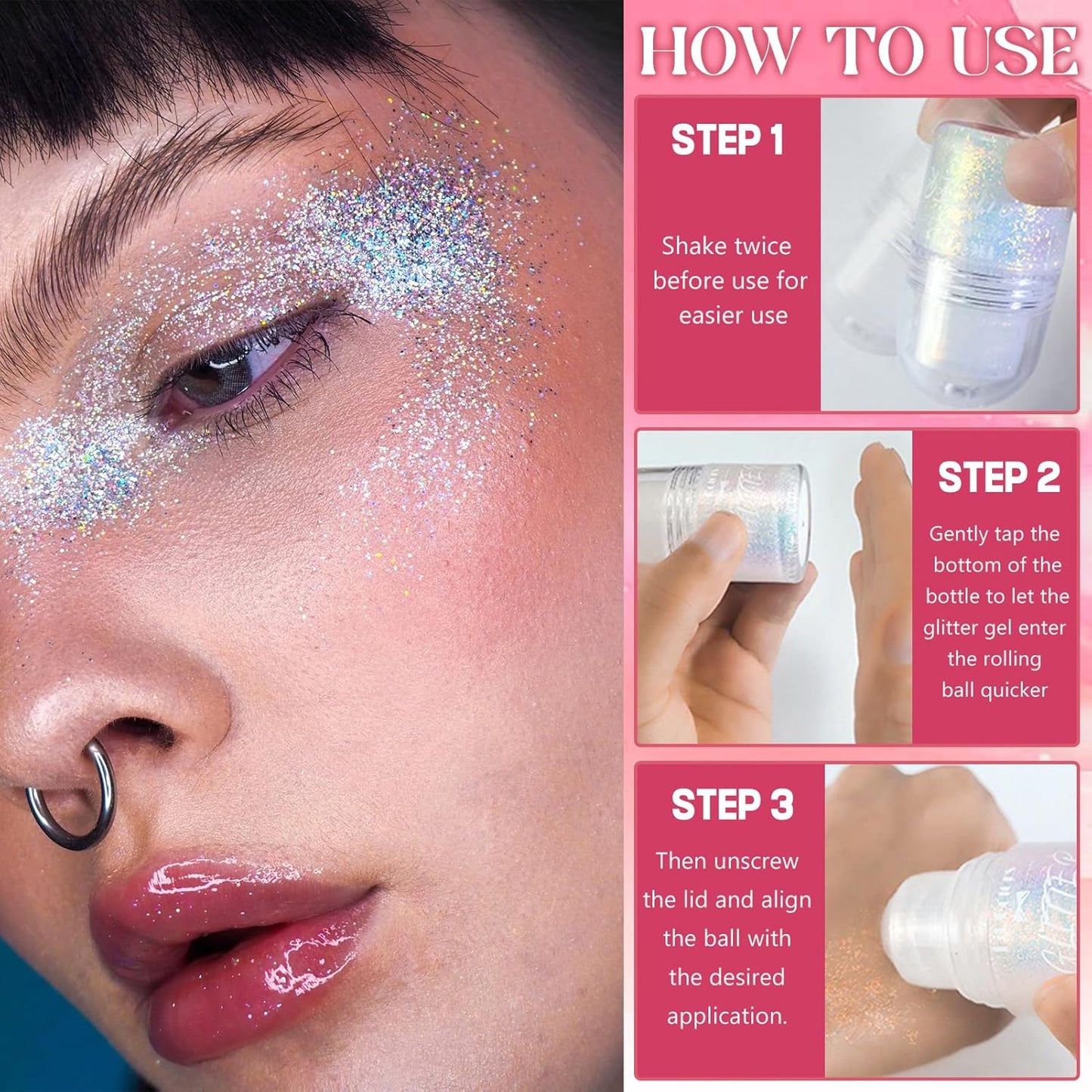 Roll-on Body Glitter Gel, Body Glitter Stick, Body Glitter, Rave Accessories for Face Body Hair, Shimmer Makeup for Halloween Festival Rave Party