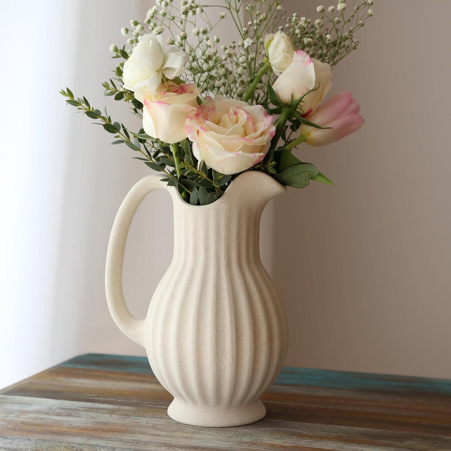 BRMM MIA Ceramic Vase, Nordic Modern Boho ins Style Decorative Ceramic Aesthetic Flower Vase for Home Decor (Cup Shape)