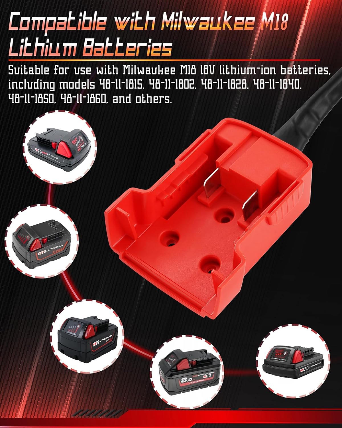Upgraded 6.6ft Jumper Starter Cable Clamps for 18V, 8AWG Auto Battery Automotive Booster Cables Power Tool Line (Battery not Included), Emergency Kit