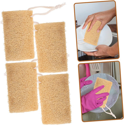 SHERCHPRY 4Pcs Natural Loofah Sponge Dish Scrubber Kitchen Multi Functional and Lightweight for Dishwashing