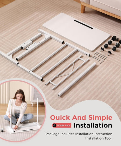 Small Standing Desk Adjustable Height 32 Inch Mobile Sit Stand up Portable Rolling with Wheels Standing Desk for Walking pad Treadmill White